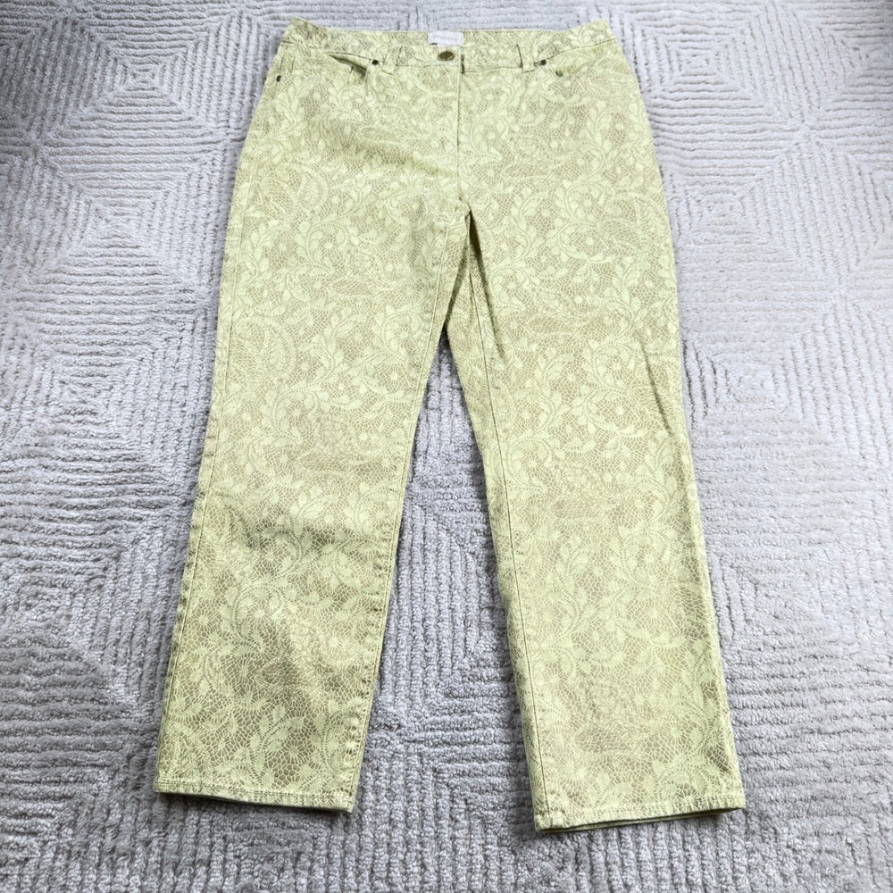 Chico's Skimmer Pants Women 0.5 Small Lime Green Floral Lace Print Preppy Brunch